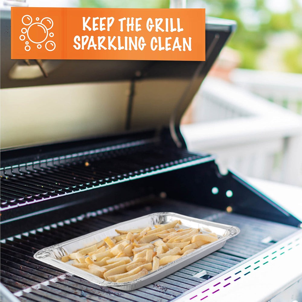 Stack of 10 PLASTICPRO disposable aluminum grill pans