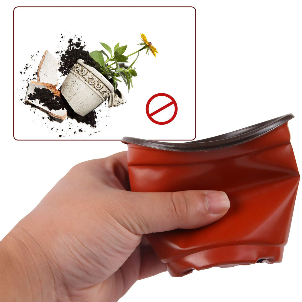 Stack of Augshy plastic nursery pots in red