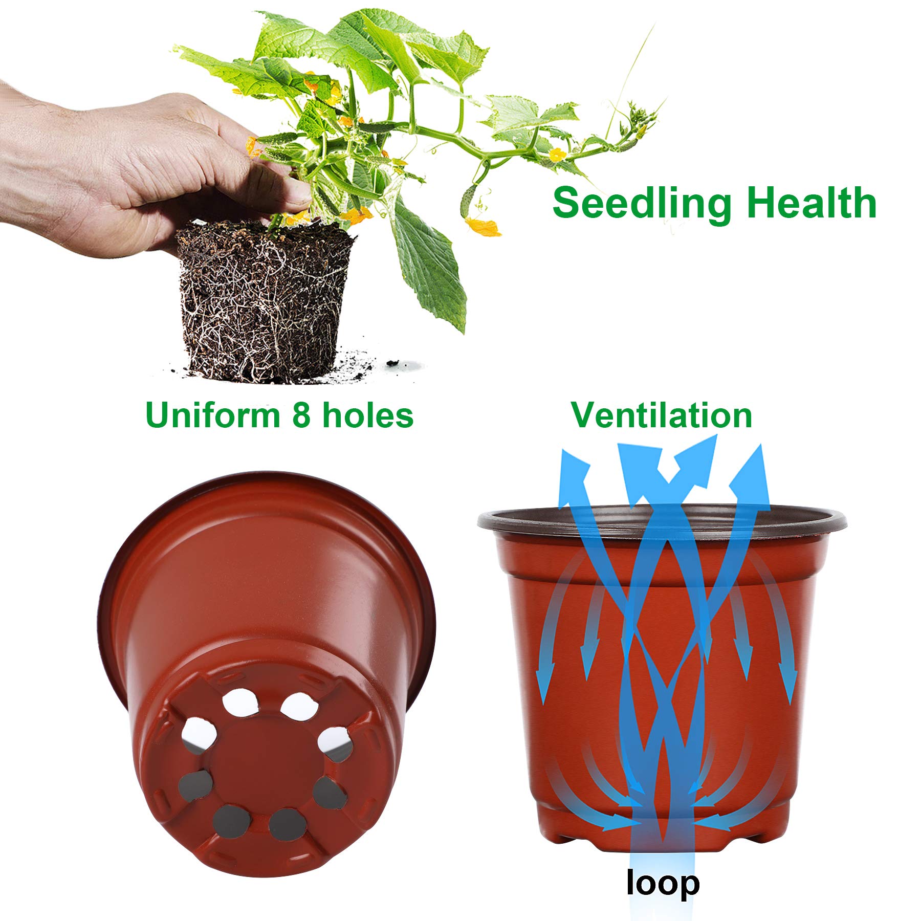 Stacked Augshy nursery pots showing size