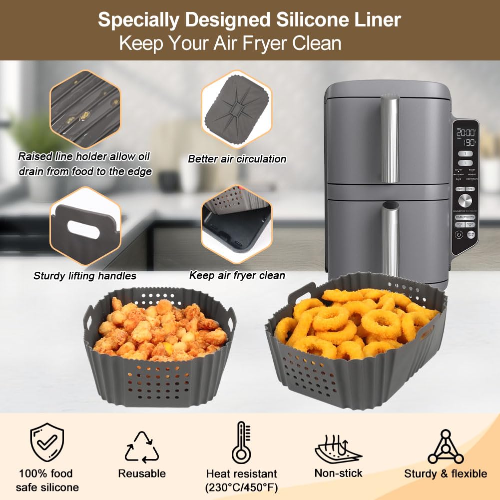 Stacked BYKITCHEN silicone air fryer liners on kitchen counter