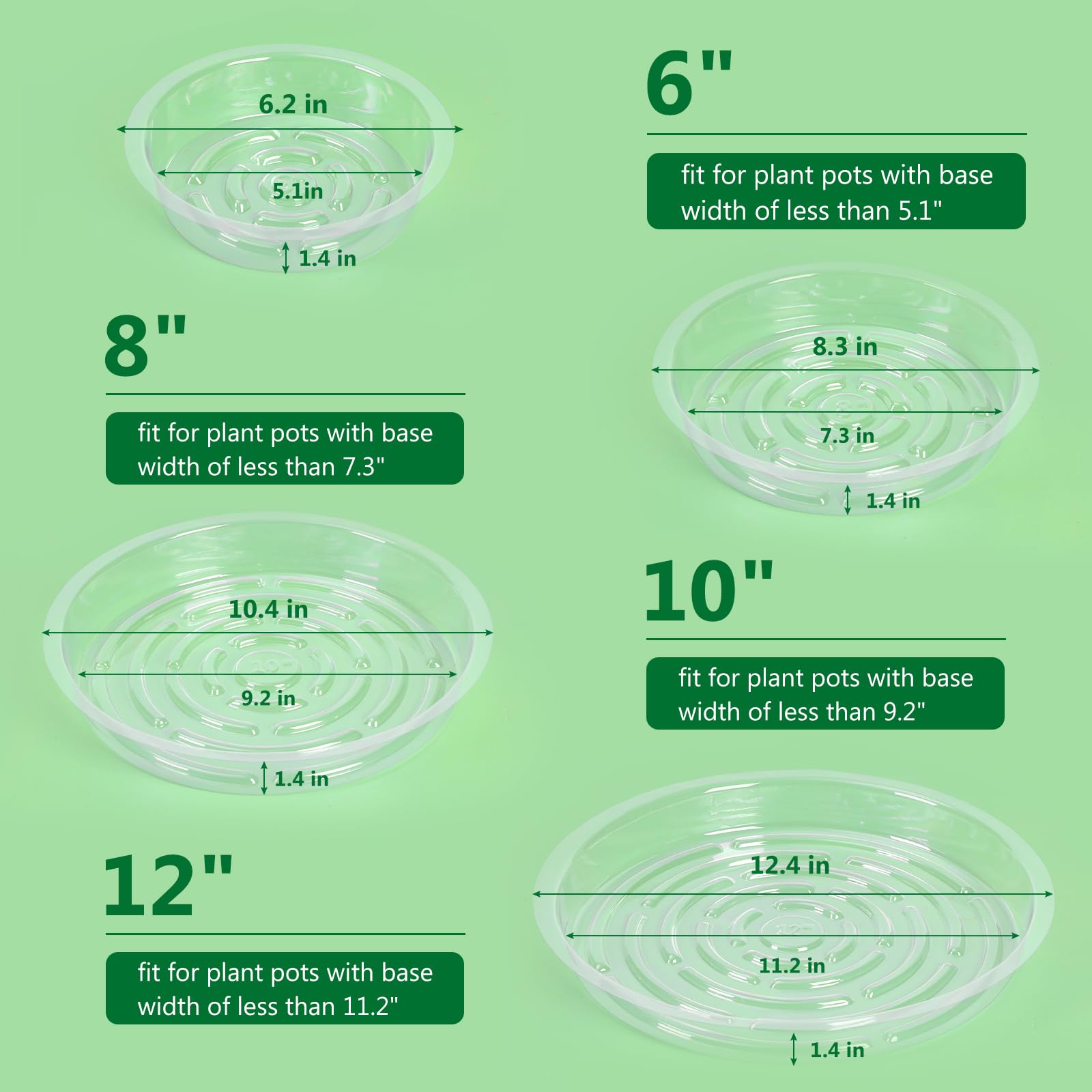 Stacked JERIA 8 Inch Clear Plant Saucers
