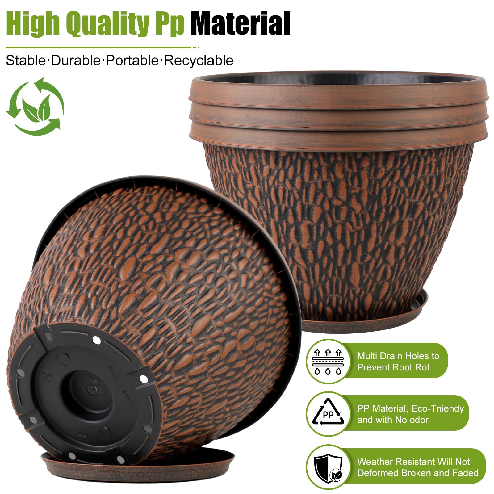 Stacked Nooulap 16 Inch Outdoor Plant Pots showing colour
