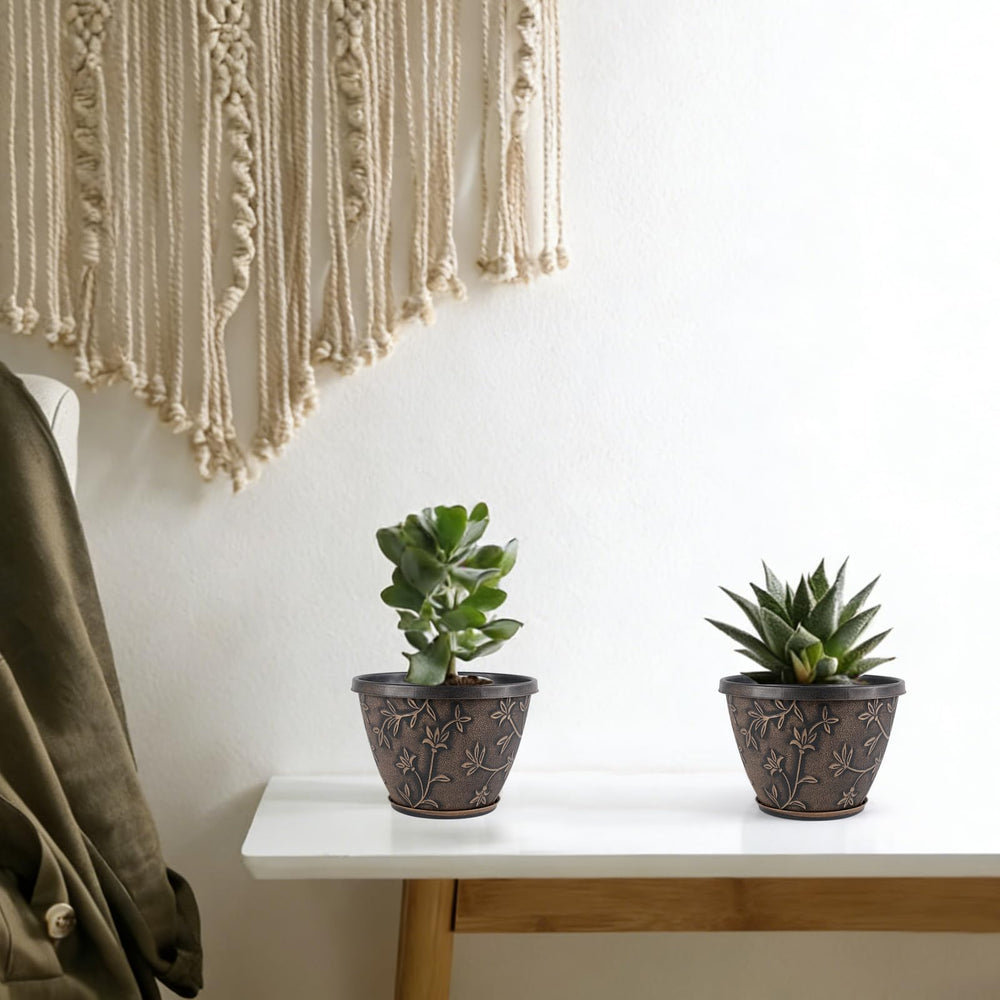 Stacked Nooulap 8 Inch Plant Pots with trays