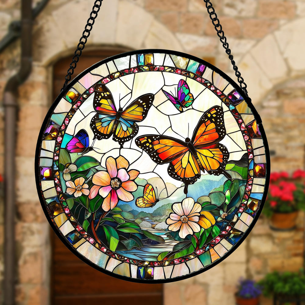 Stained glass suncatcher displayed in a sunny window