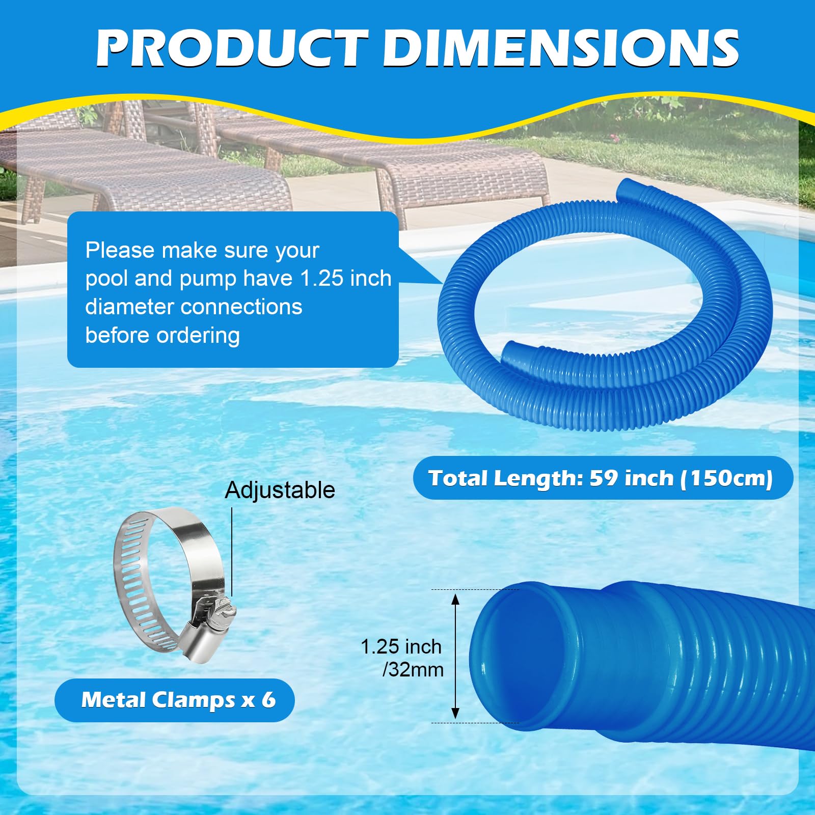 Stainless-steel clamps included with Picatu pool hose set