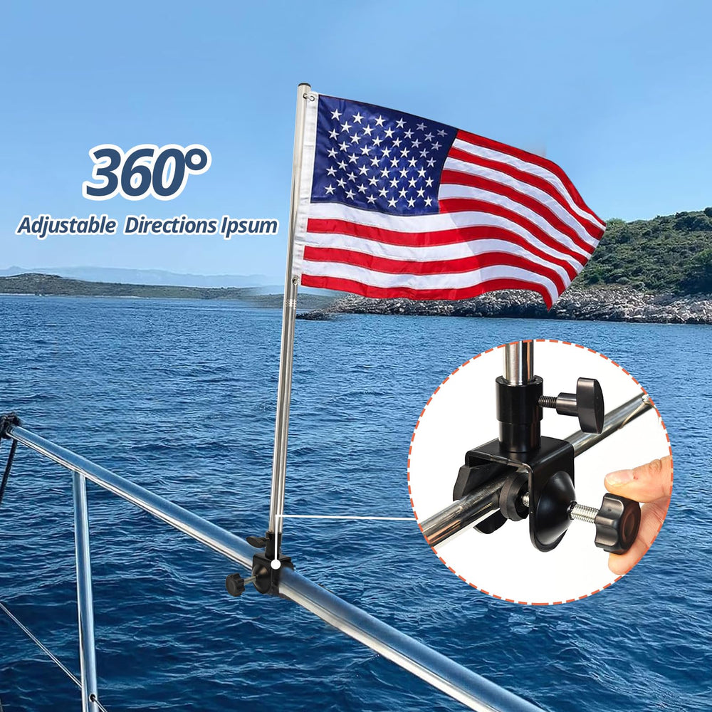 Stainless steel flagpole with holder and American flag