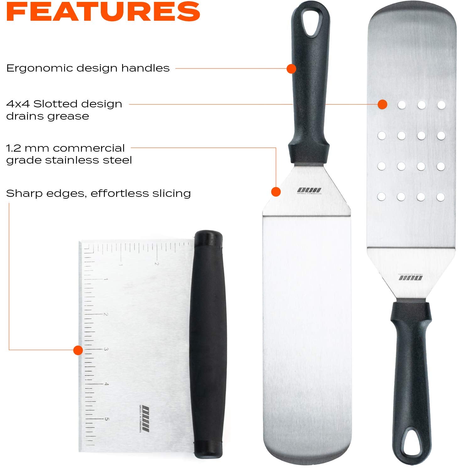 Stainless steel griddle scraper and heavy-duty cleaner