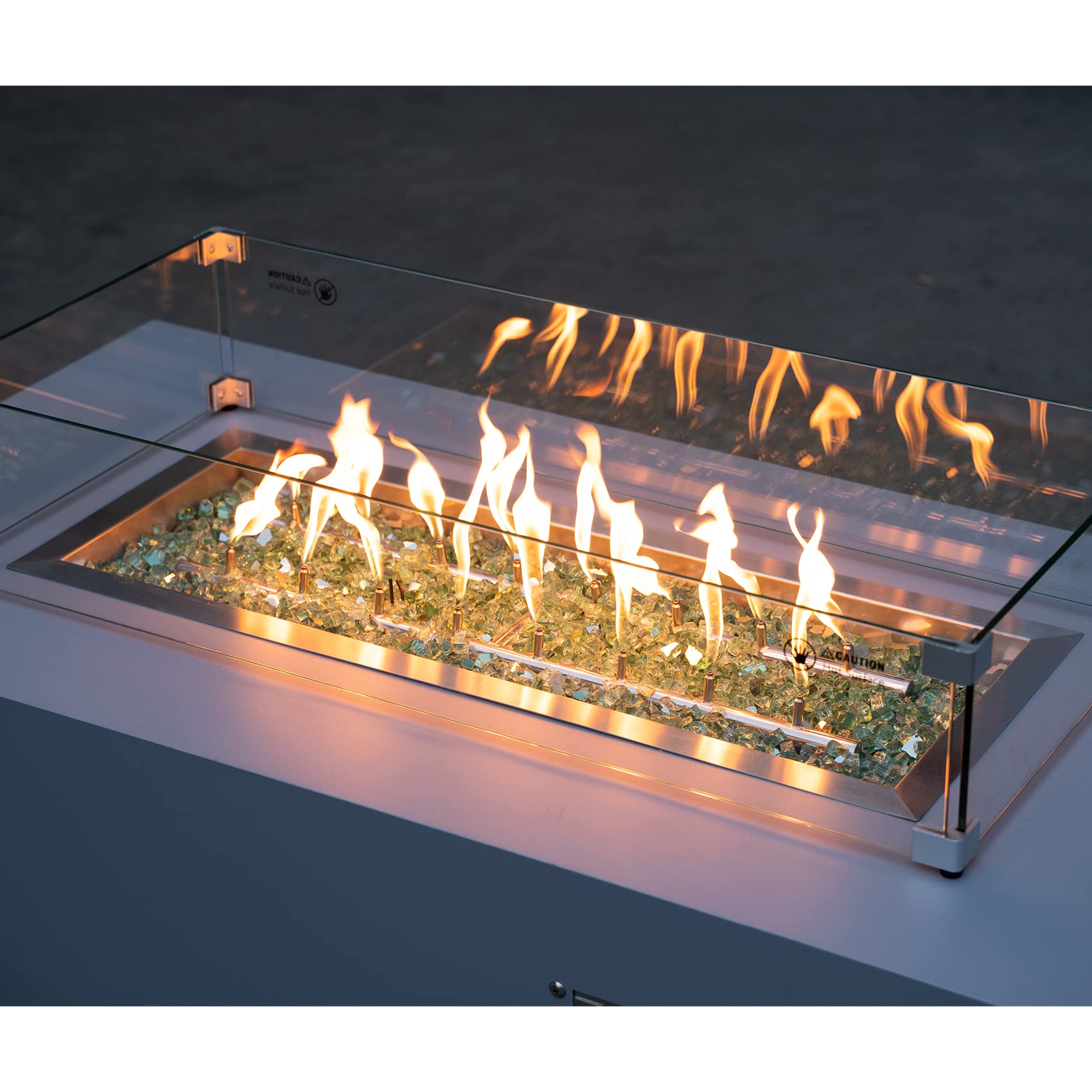 Stanbroil fire glass in a garden fire bowl