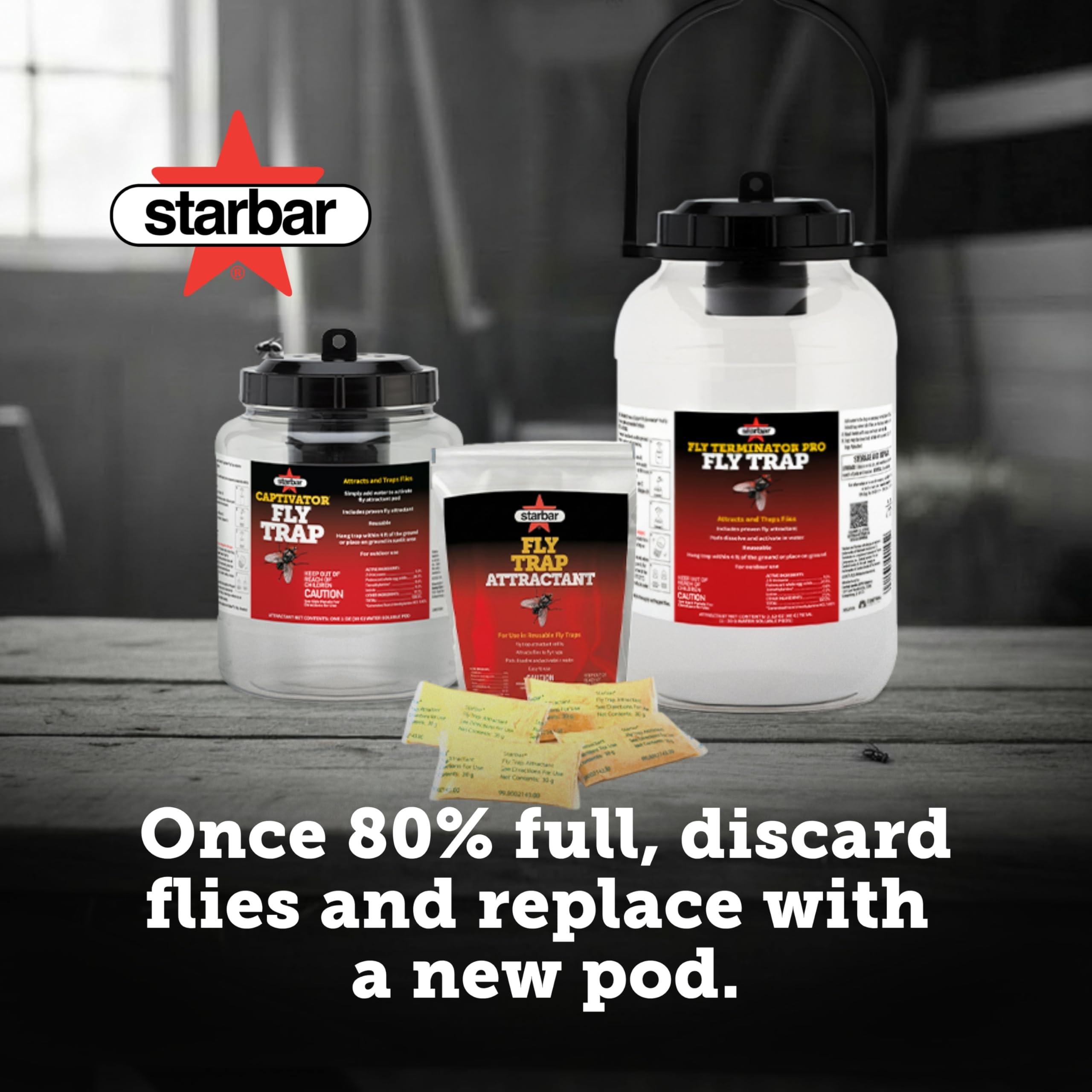 Starbar Fly Trap Attractant Refills displayed on a table