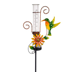 Stargarden Hummingbird Rain Gauge with solar lights front view