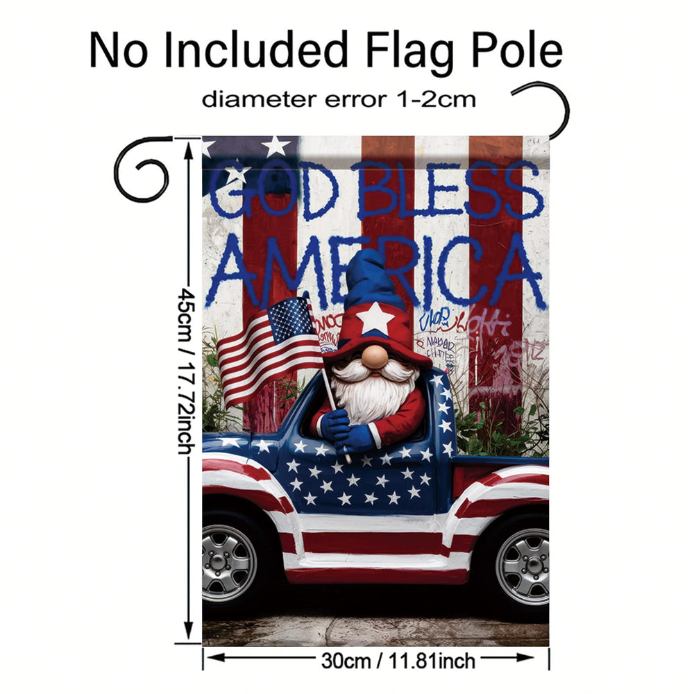 Starlit Patio God Bless America Garden Flag displayed with flowers