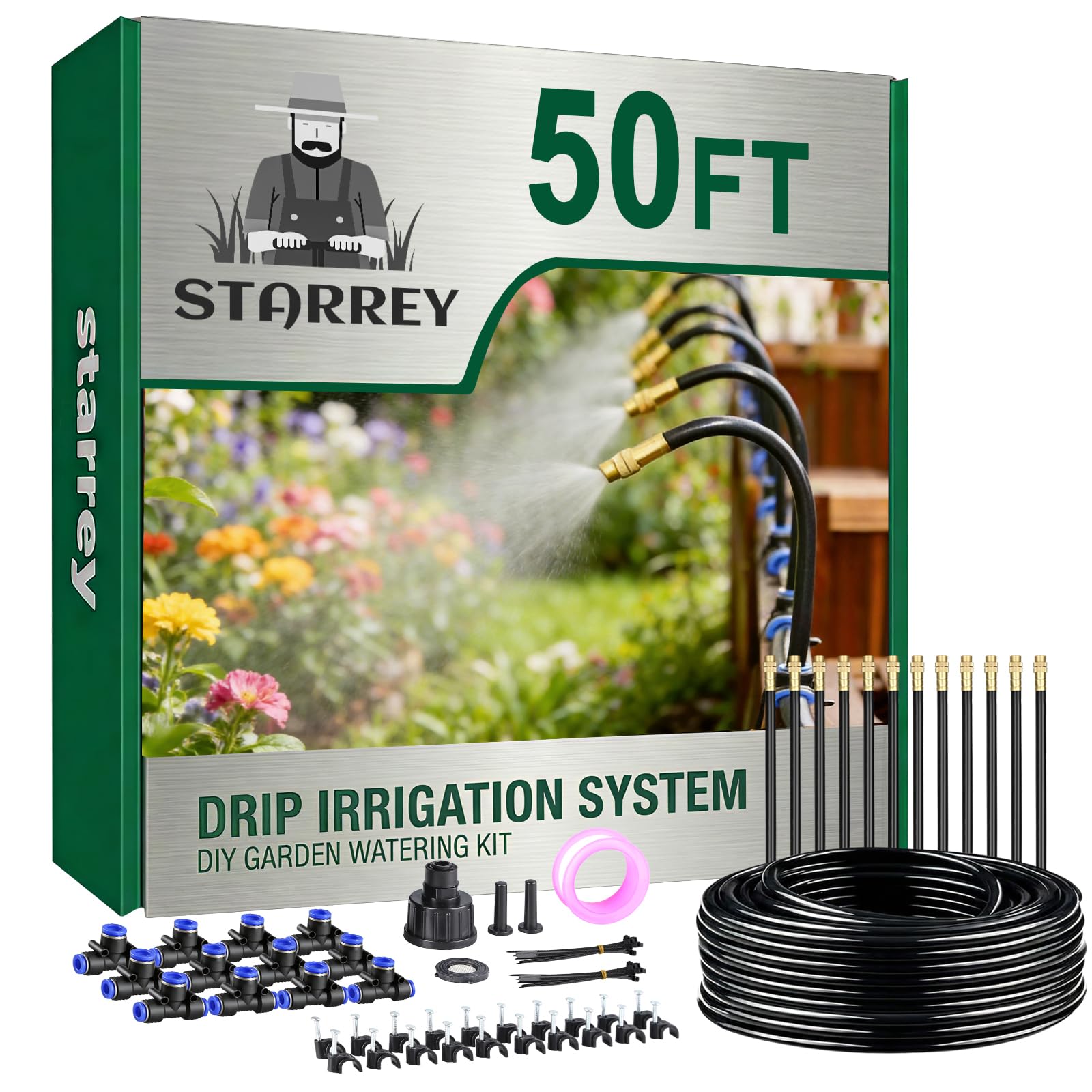 STARREY Drip Irrigation System 50Ft with adjustable copper nozzles