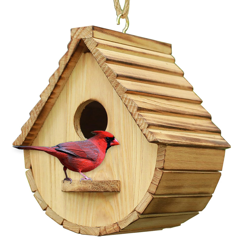 STARSWR wooden birdhouse front view with brown finish
