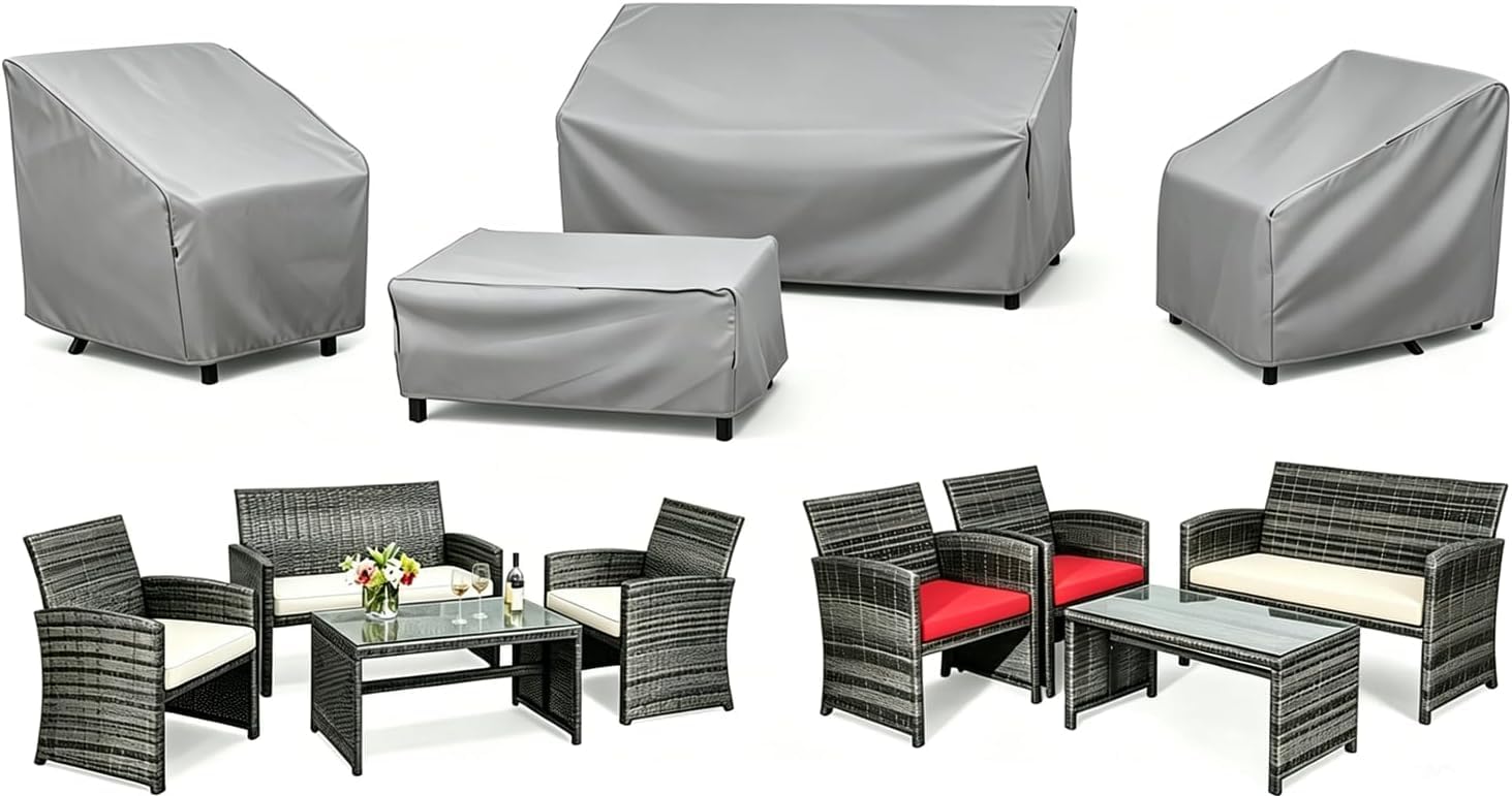 STARTWO 4-Piece Patio Furniture Set Cover Grey front view