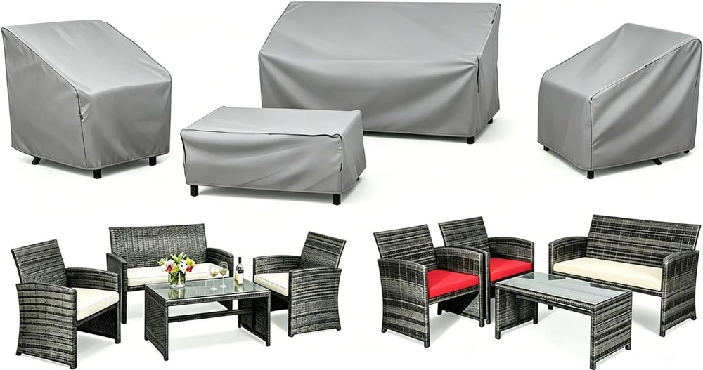 STARTWO 4-Piece Patio Furniture Set Cover Grey front view