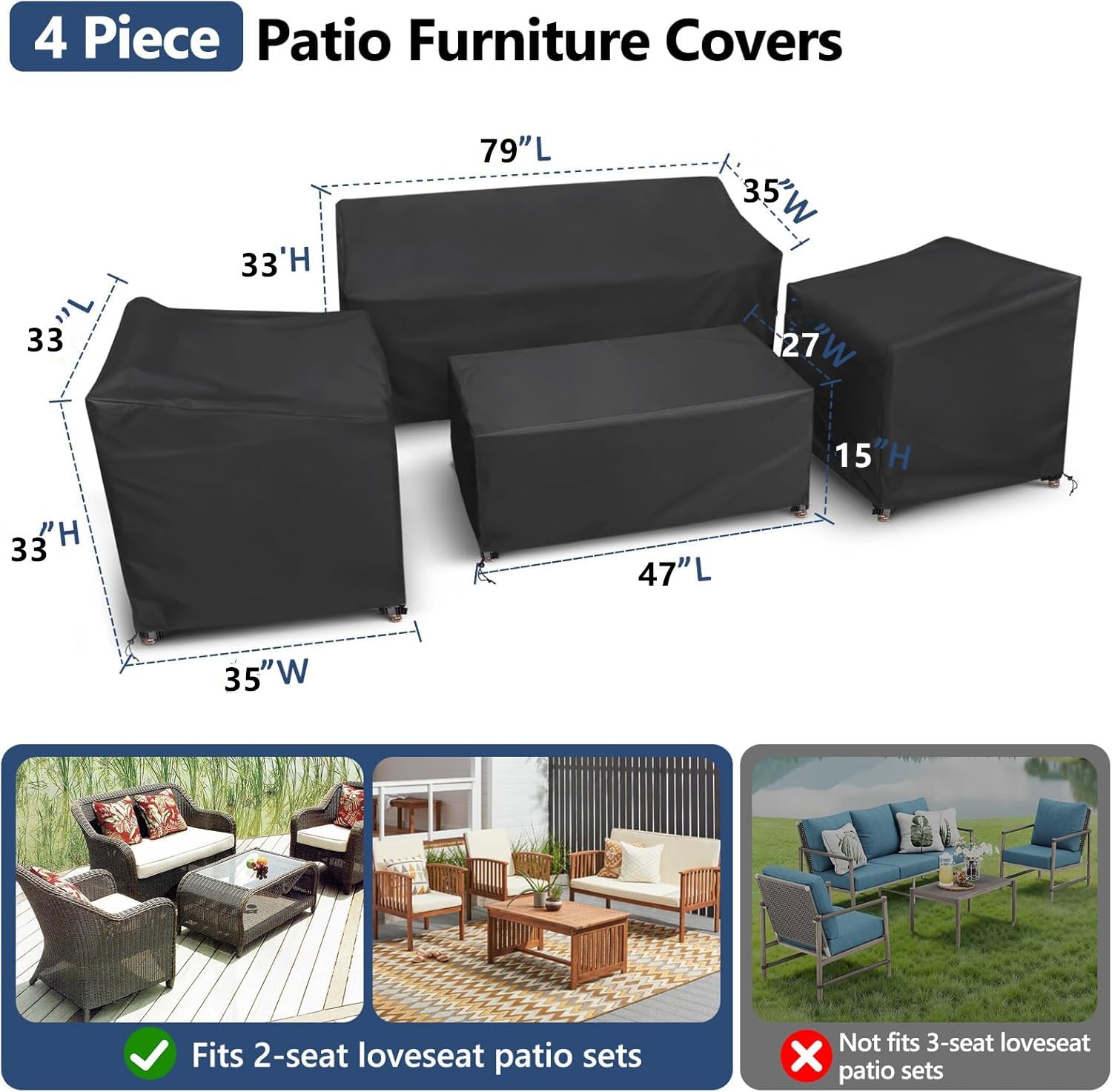 STARTWO loveseat cover front view with adjustable drawstring