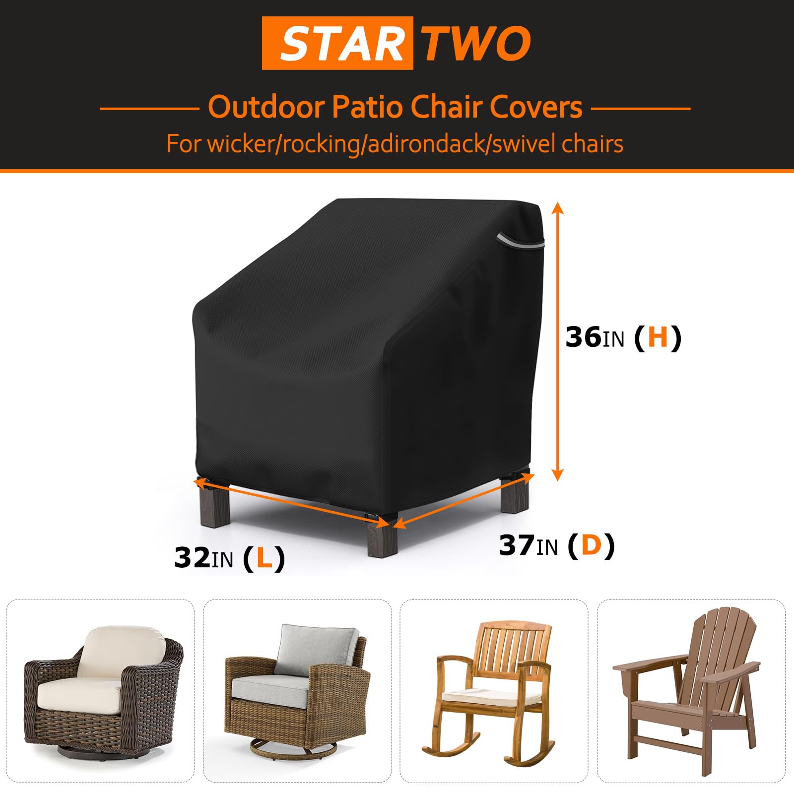 STARTWO patio chair cover side view, black