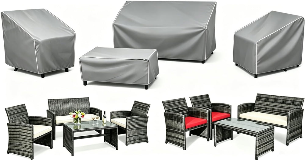 STARTWO Patio Furniture Cover 4 Piece Set grey with white seams