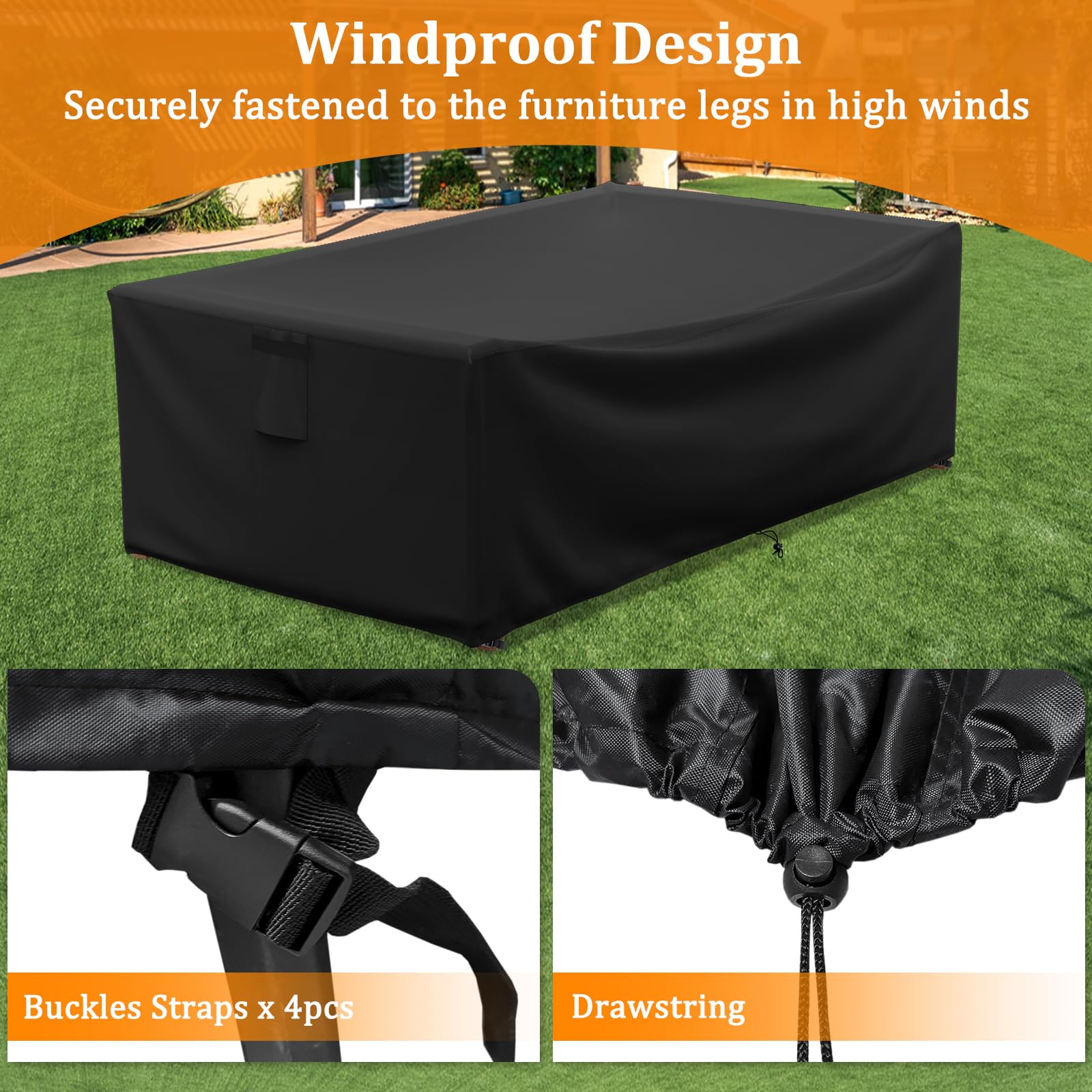 STARTWO Patio Furniture Cover black, placed on a coffee table