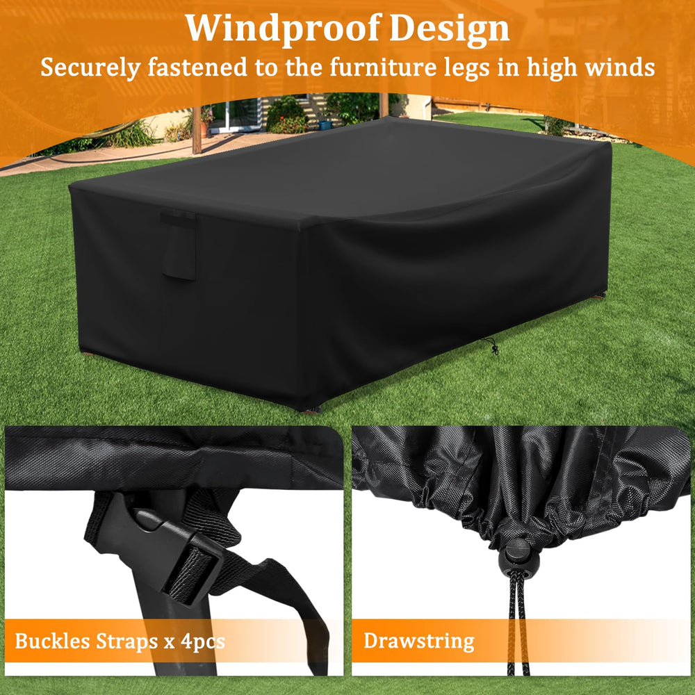 STARTWO Patio Furniture Cover black, placed on a coffee table