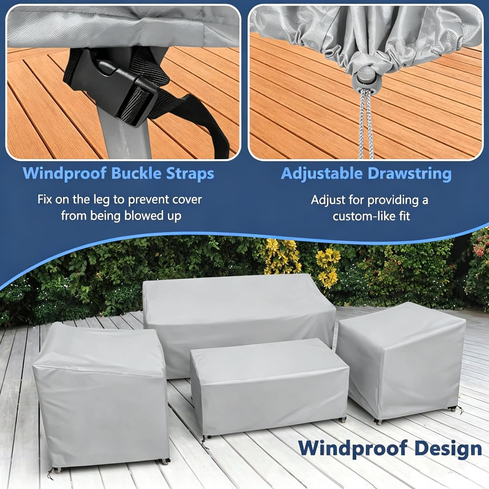 STARTWO patio furniture cover showing buckles for secure fit