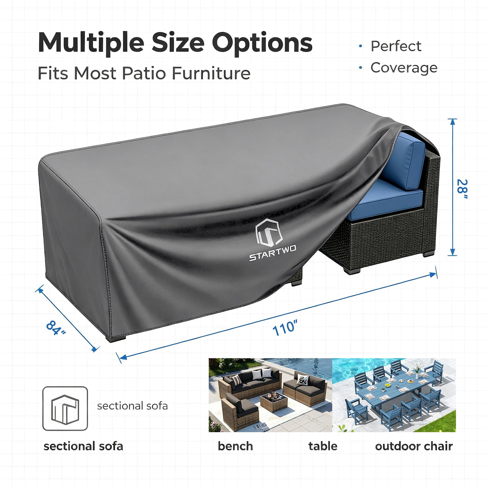 STARTWO patio furniture cover with adjustable straps
