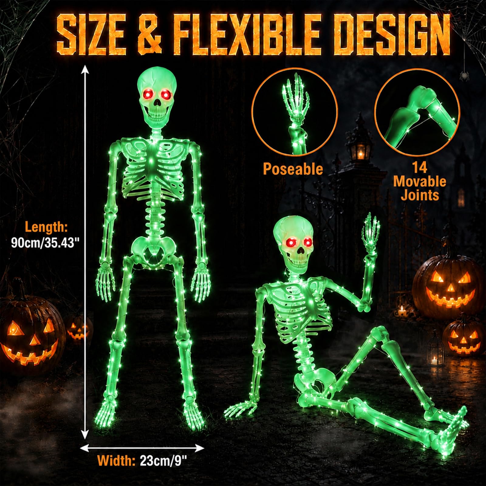 Starweeks Halloween skeletons set side view, showcasing glowing red eyes
