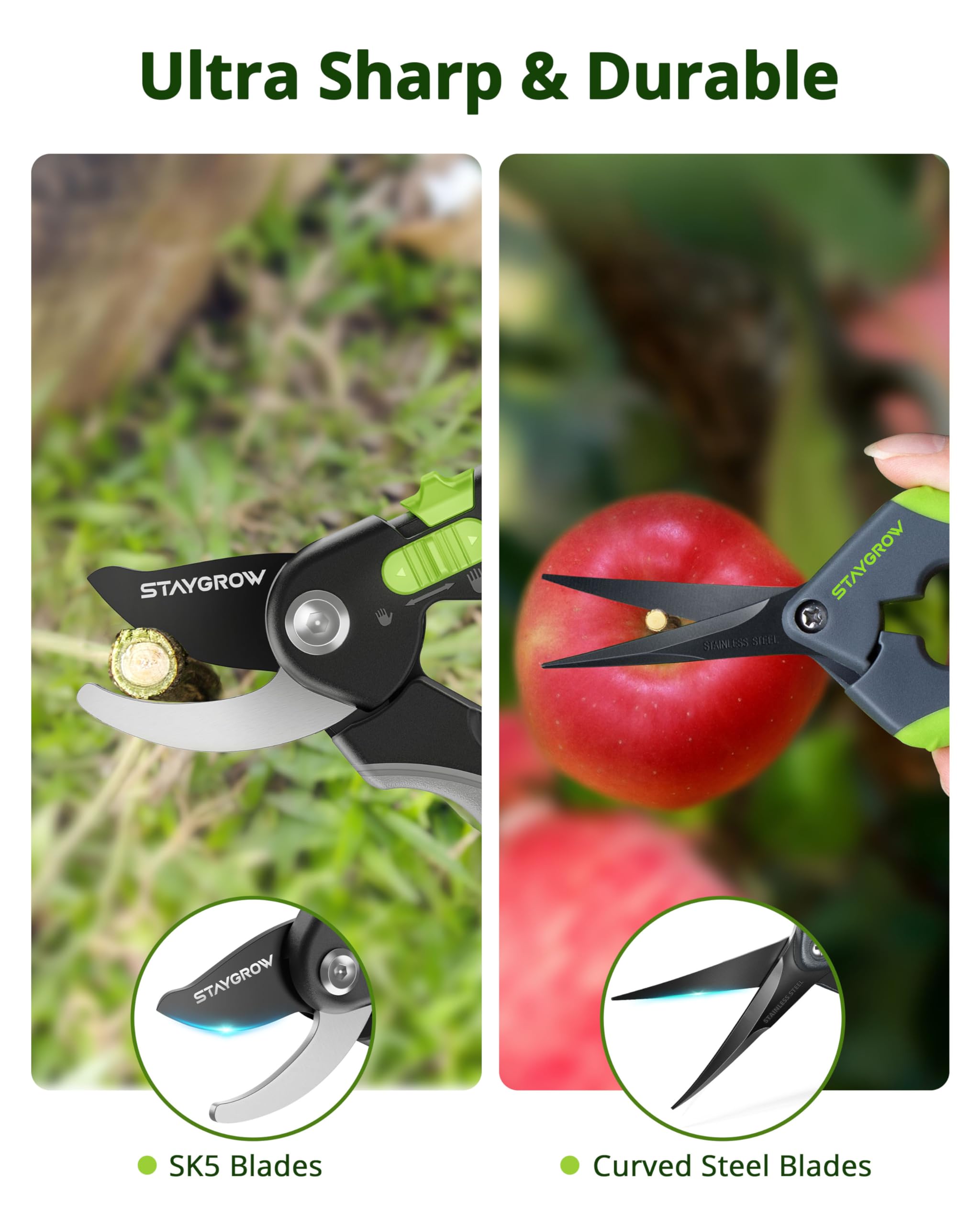 STAYGROW 6.5 inch curved garden scissors side view