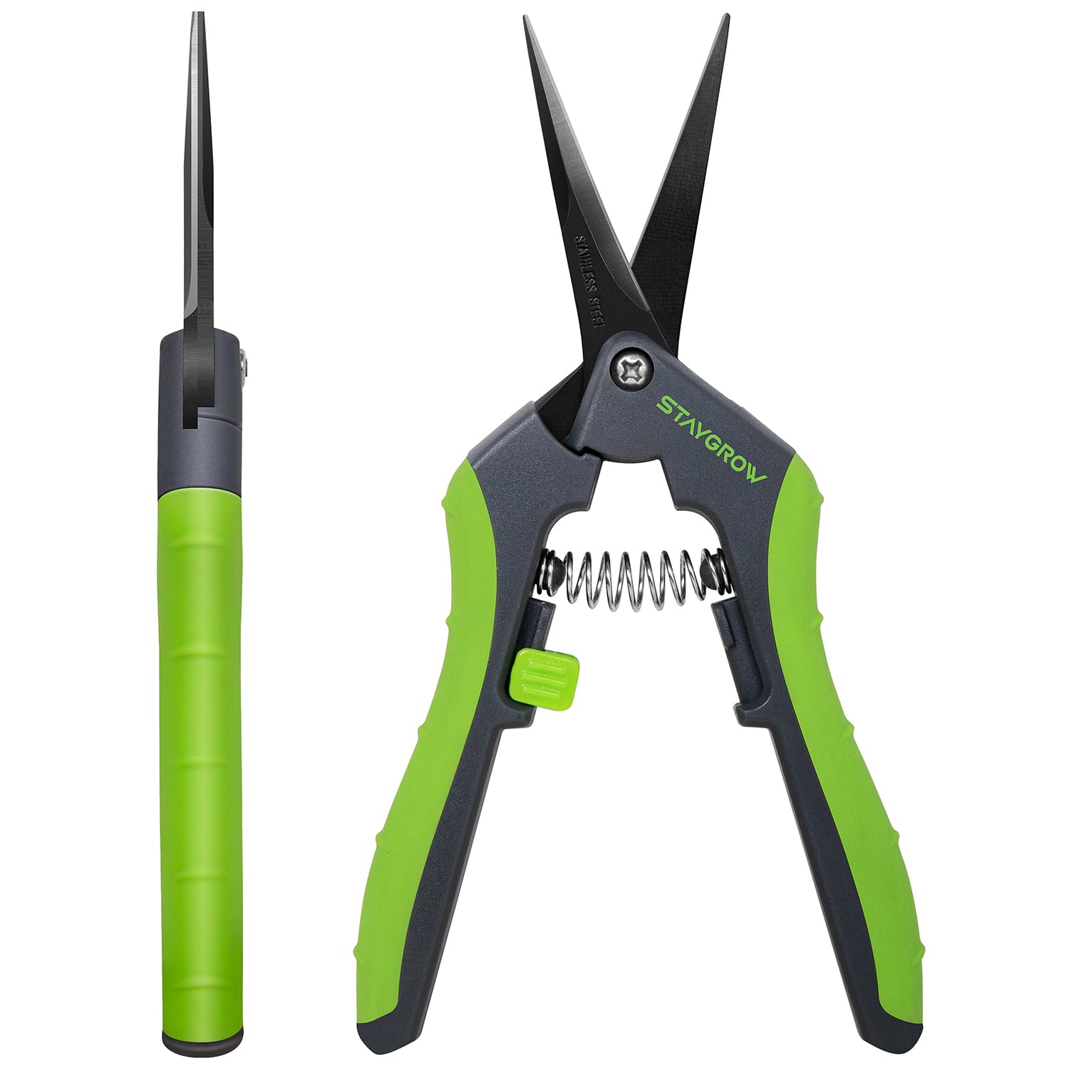 STAYGROW 6.5 inch gardening scissors front view with stainless steel blades