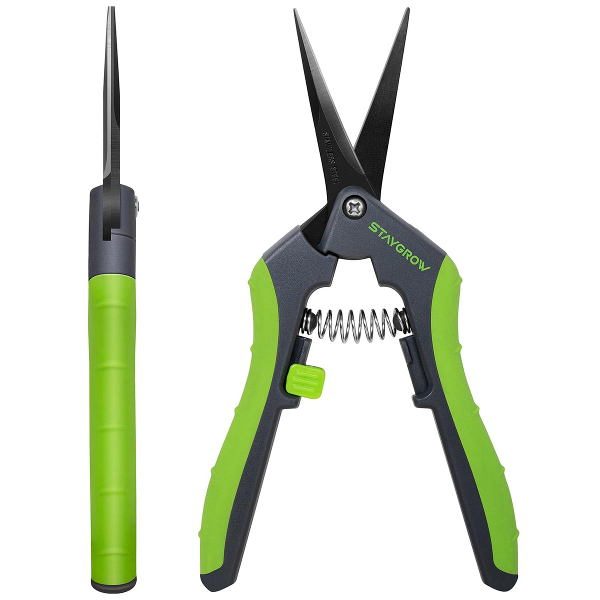 STAYGROW 6.5 inch gardening scissors front view with stainless steel blades