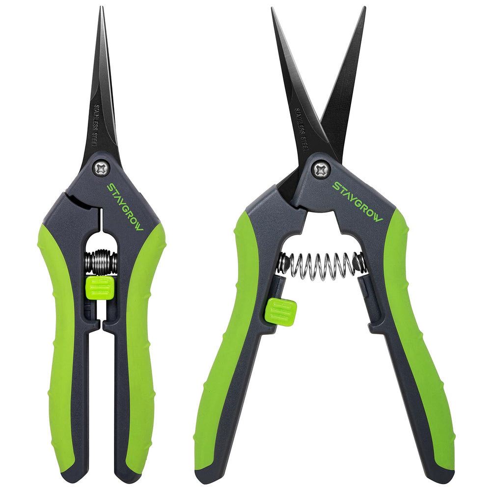 STAYGROW 6.5-inch pruning shears front view with green handles