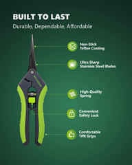 STAYGROW 6.5 inch scissors with green handles close-up