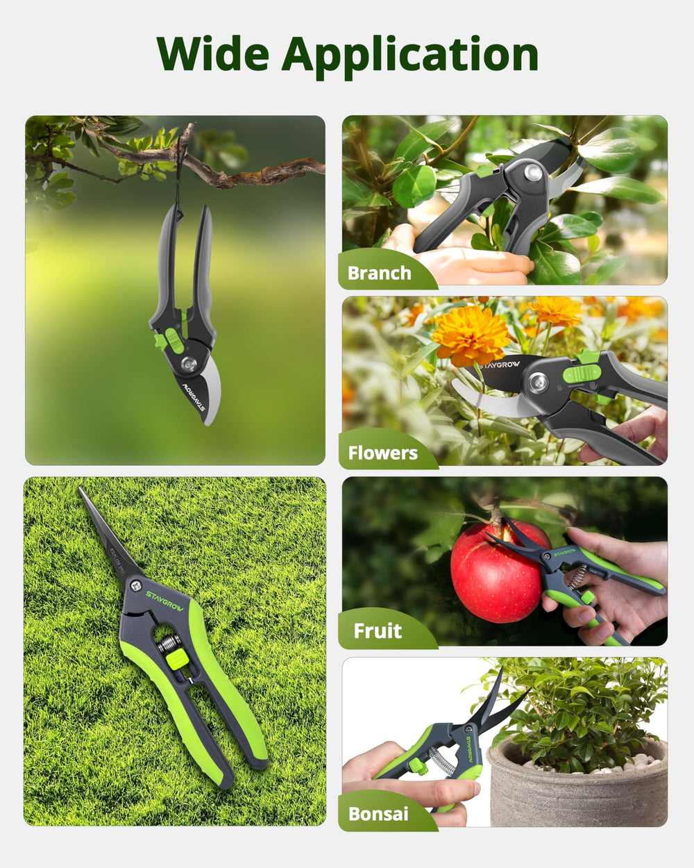 STAYGROW gardening scissors displayed on a garden table
