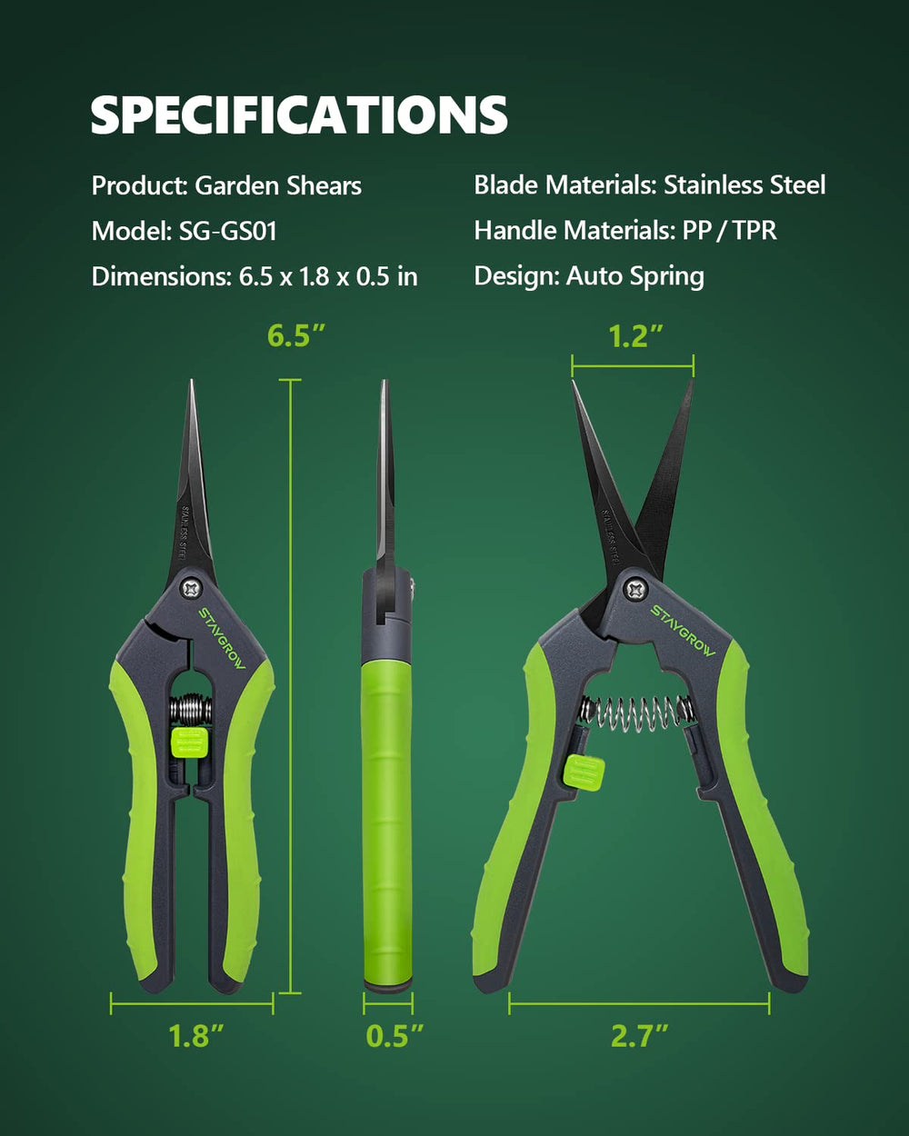 STAYGROW gardening scissors packaging with product details