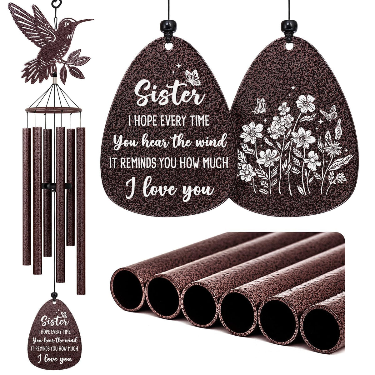SteadStyle Sister Wind Chime front view with floral design