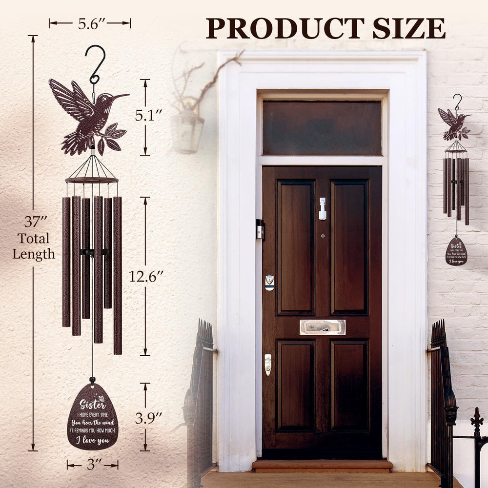 SteadStyle Sister Wind Chime side view showing engraved blessings