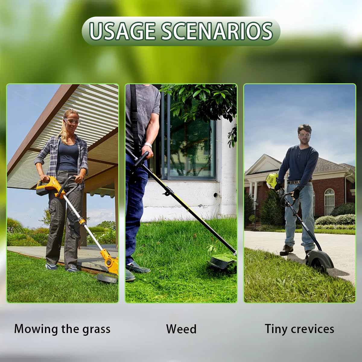 Steel Wire Trimmer Head showing versatility in cleaning patio
