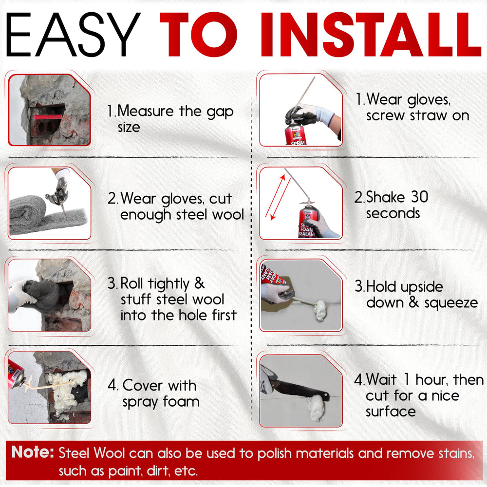 Steel wool cut to size for filling gaps