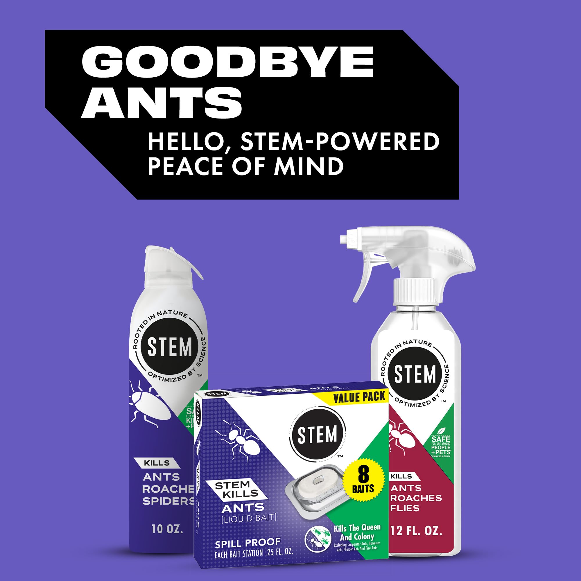 STEM Liquid Ant Baits clear packaging with bait stations visible