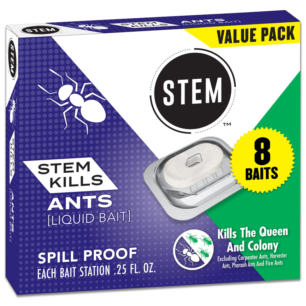 STEM Liquid Ant Baits package front view with 8 spill-proof stations