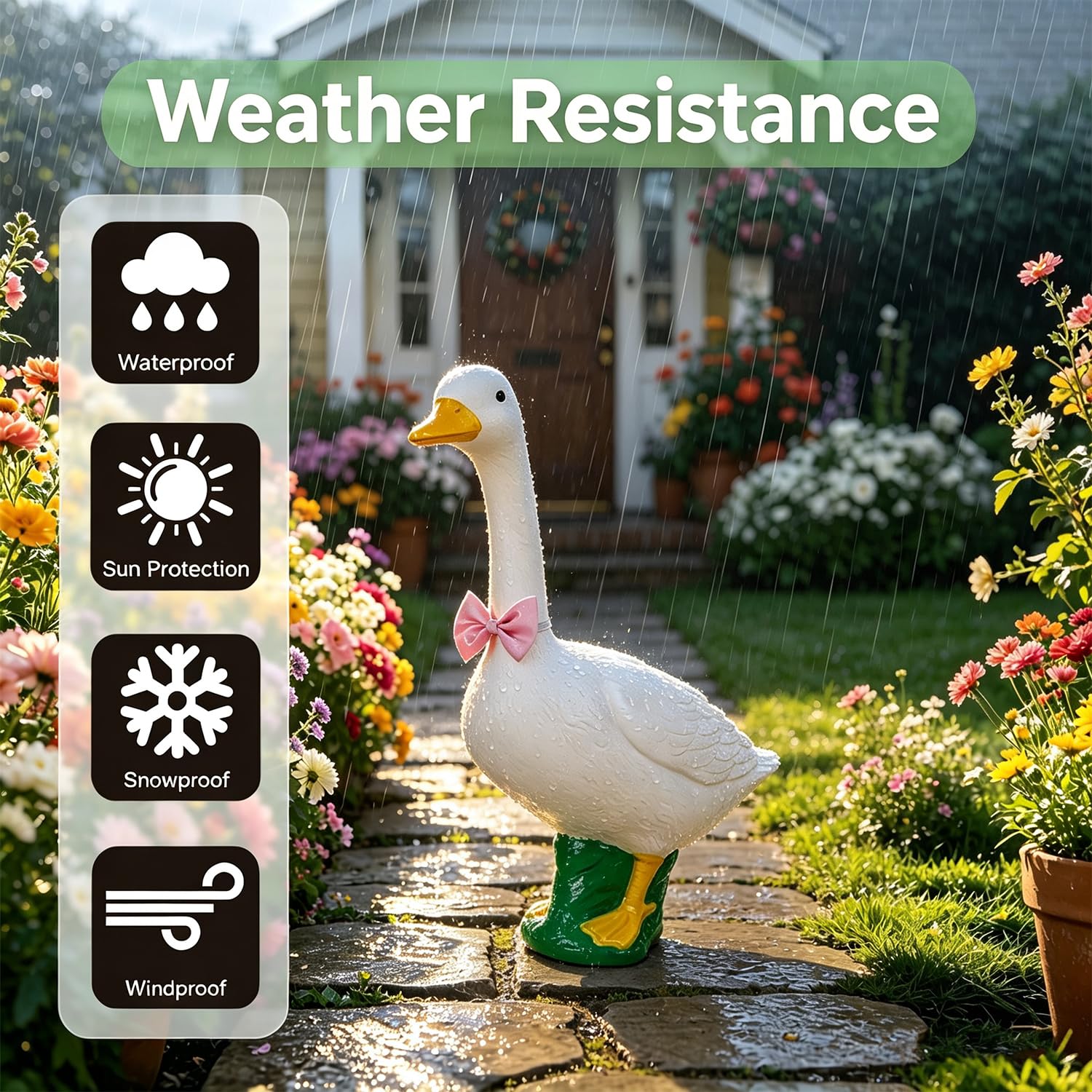 Stentec plastic goose statue in garden setting