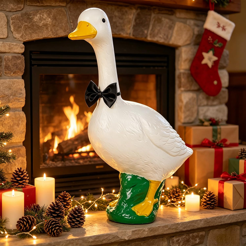 Stentec white goose statue with sand-filled base for stability