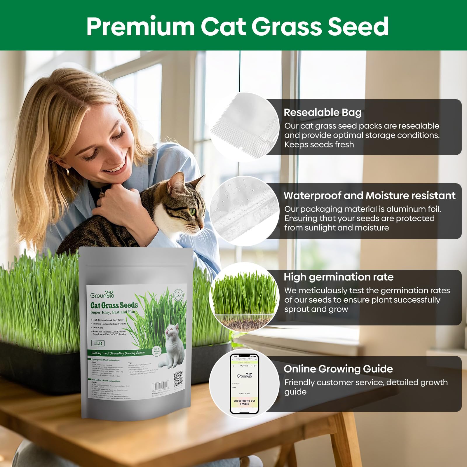 Step-by-step planting instructions for Groundio Cat Grass Seeds