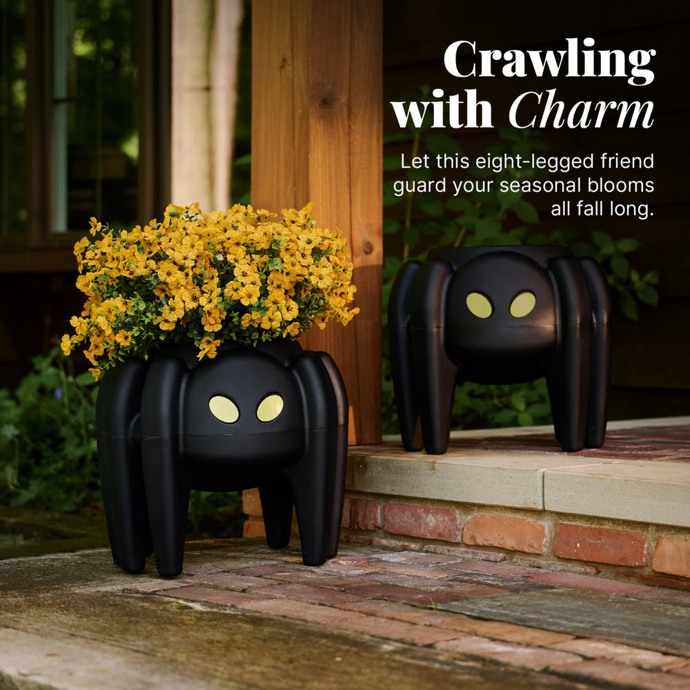 Step2 Spooky Spider Planter side view with fall mums