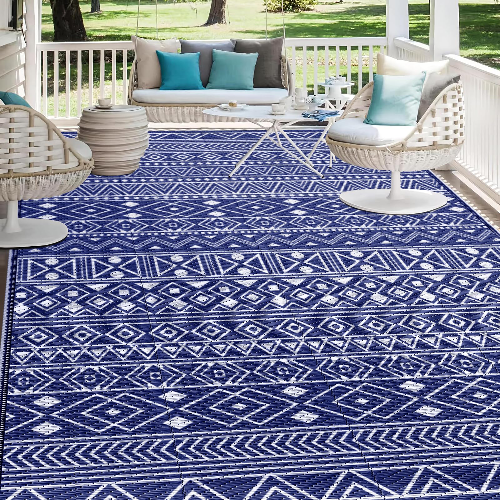 StepLively 5x8 ft outdoor rug blue front view