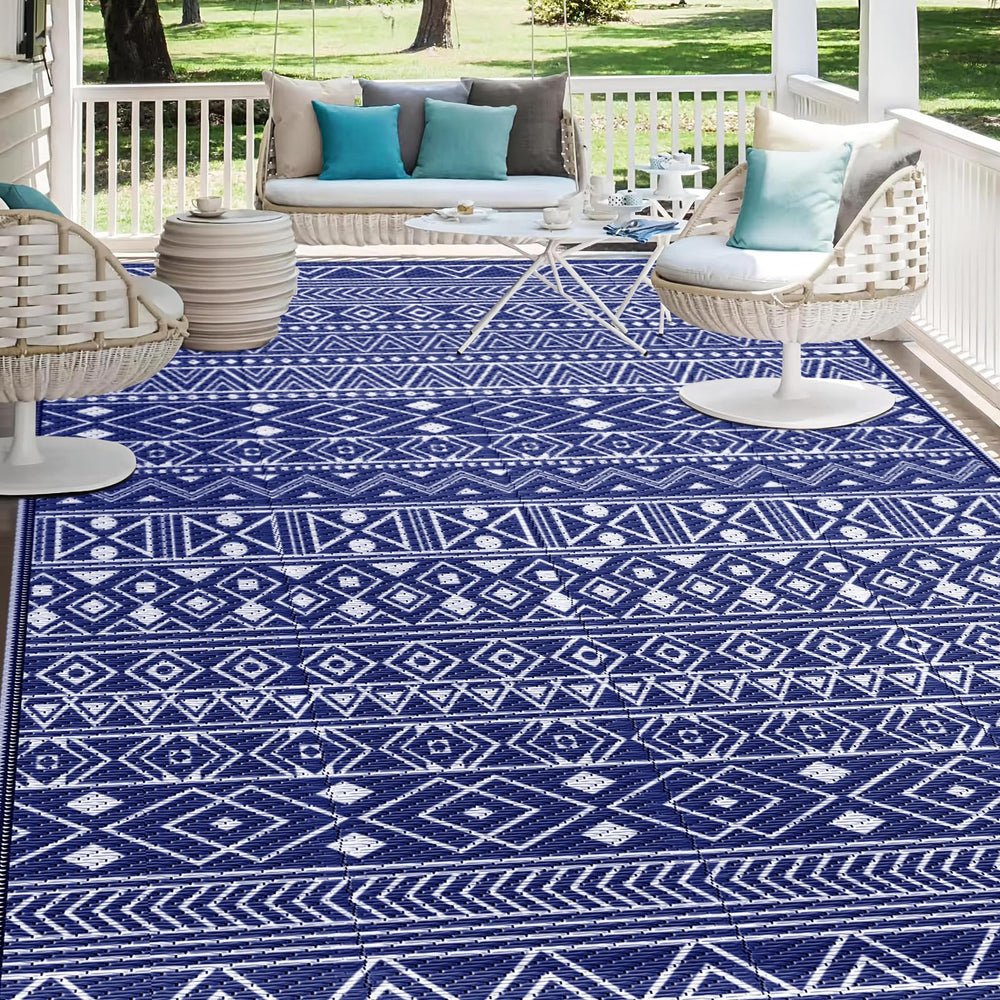 StepLively 5x8 ft outdoor rug blue front view