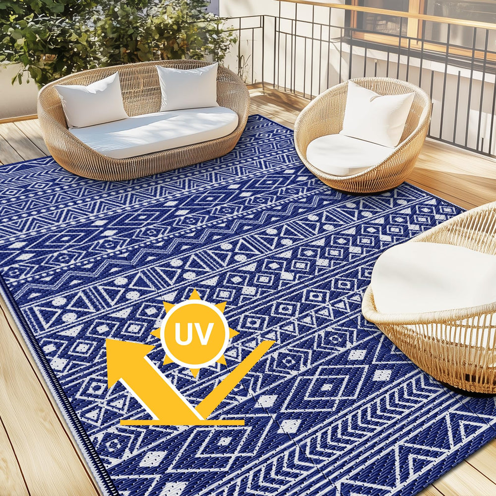StepLively 5x8 ft outdoor rug rolled up for storage