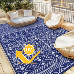 StepLively 5x8 ft outdoor rug rolled up for storage