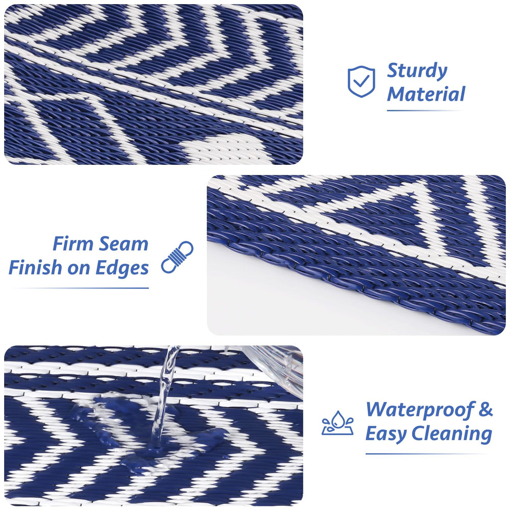 StepLively blue outdoor rug near a pool