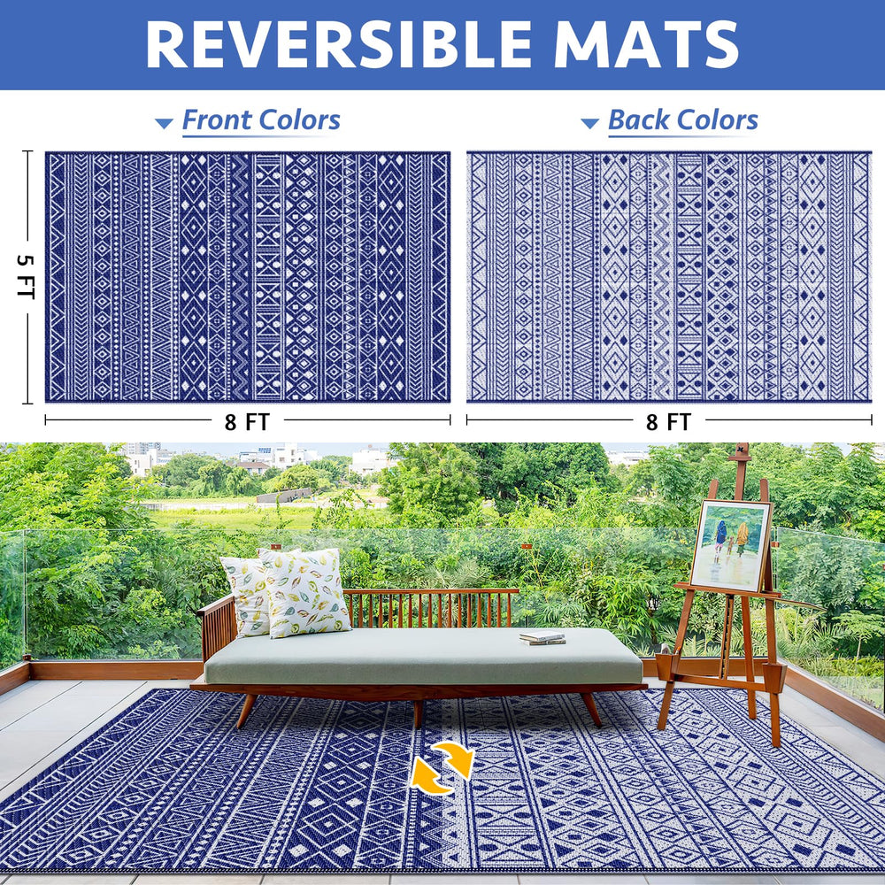 StepLively outdoor rug blue showing design patterns